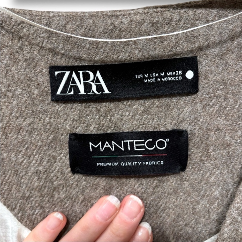 Zara Manteco Italian Wool Taupe Brown Oversized Crop Jacket Size Medium - Picture 8 of 9